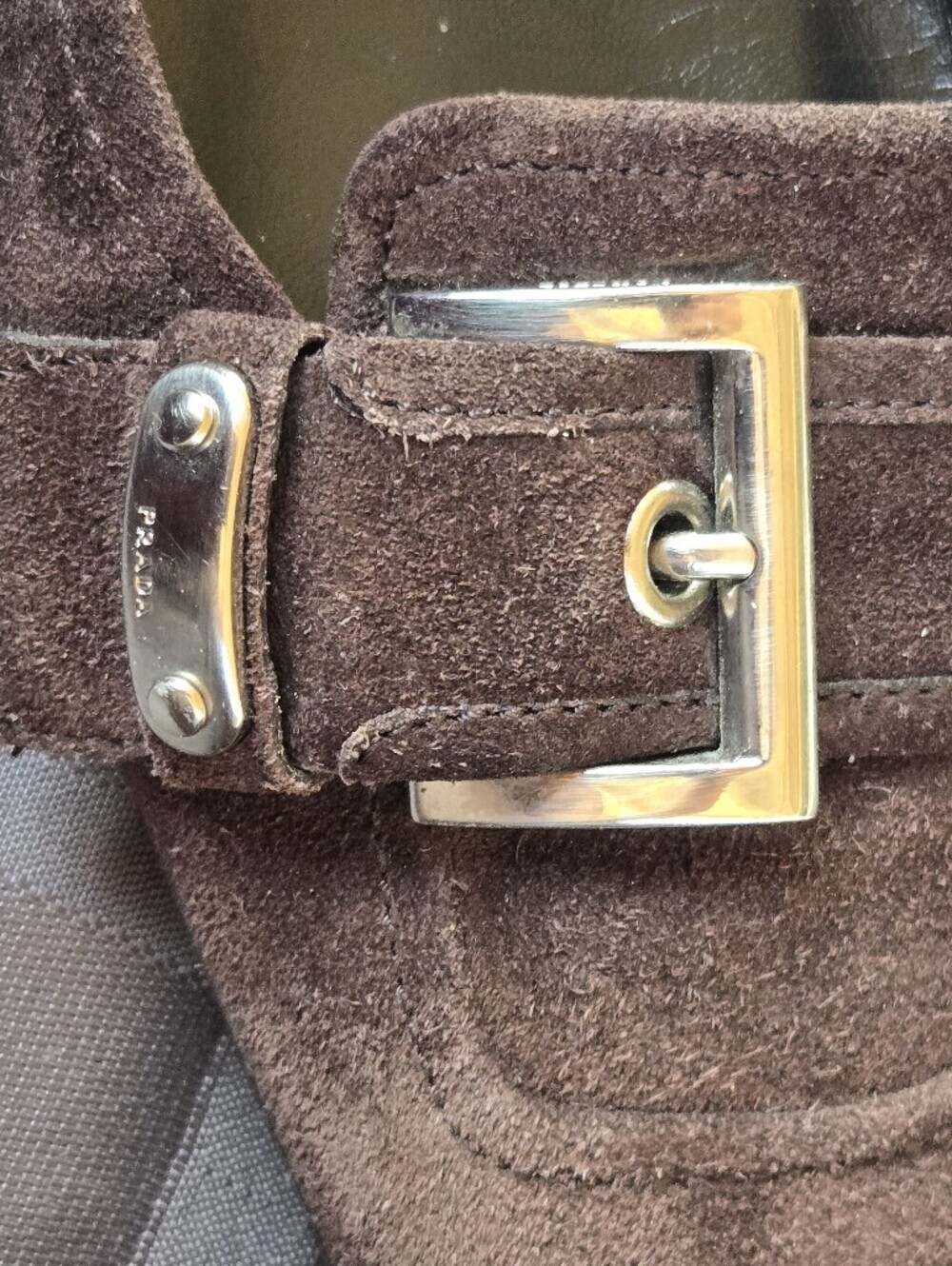 Vintage Prada Brown Suede Square Toe Kitten Heels Buckle Loafer Pumps Y2K Sz 8 - Picture 13 of 14
